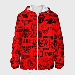 Куртка с капюшоном мужская Лучшие рок группы на красном, цвет: 3D-белый