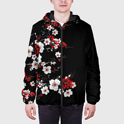 Куртка с капюшоном мужская Белая и красная сакура - цветение, цвет: 3D-черный — фото 2