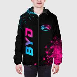 Куртка с капюшоном мужская BYD - neon gradient: надпись, символ, цвет: 3D-черный — фото 2