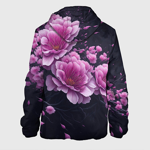 Мужская куртка Ветки цветущей розовой сакуры / 3D-Черный – фото 2