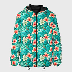 Куртка с капюшоном мужская Летние цветочки паттерн, цвет: 3D-черный