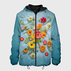 Куртка с капюшоном мужская Букет полевых цветов на ткани, цвет: 3D-черный