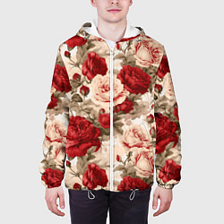 Куртка с капюшоном мужская Розы паттерн, цвет: 3D-белый — фото 2