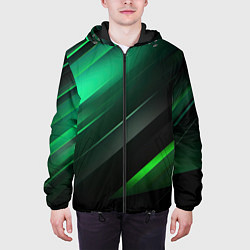 Куртка с капюшоном мужская Black green abstract, цвет: 3D-черный — фото 2