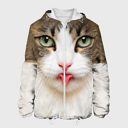 Куртка с капюшоном мужская Кошка показывает язык, цвет: 3D-белый