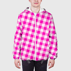 Куртка с капюшоном мужская Розовая клетка Барби, цвет: 3D-белый — фото 2