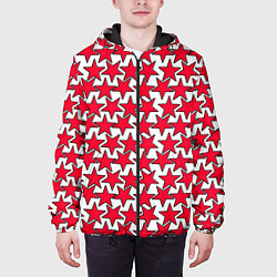 Куртка с капюшоном мужская Ретро звёзды красные, цвет: 3D-черный — фото 2