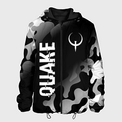 Мужская куртка Quake glitch на темном фоне: надпись, символ