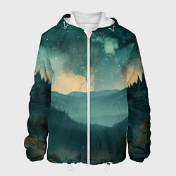 Куртка с капюшоном мужская Космическая ночь в горах, цвет: 3D-белый