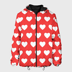 Куртка с капюшоном мужская Сердечки на красном фоне, цвет: 3D-черный