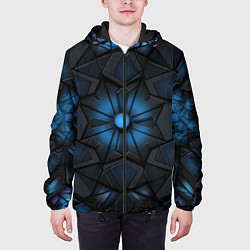 Куртка с капюшоном мужская Калейдоскопные черные и синие узоры, цвет: 3D-черный — фото 2