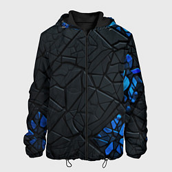 Куртка с капюшоном мужская Черные плиты с синими вставками, цвет: 3D-черный