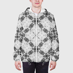 Куртка с капюшоном мужская Черно-белый ажурный кружевной узор Геометрия, цвет: 3D-белый — фото 2