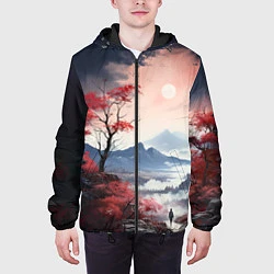 Куртка с капюшоном мужская Луна над горами, цвет: 3D-черный — фото 2