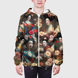 Куртка с капюшоном мужская Гейша в цветах, цвет: 3D-белый — фото 2