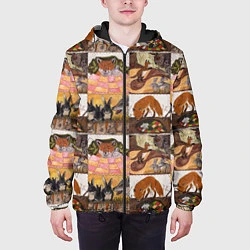 Куртка с капюшоном мужская Коллаж из рисунков с лисой, цвет: 3D-черный — фото 2