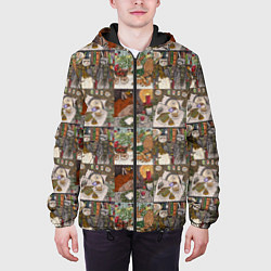 Куртка с капюшоном мужская Милые иллюстрации коллаж, цвет: 3D-черный — фото 2