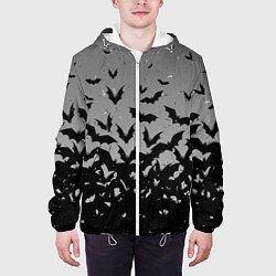Куртка с капюшоном мужская Серый фон и летучие мыши, цвет: 3D-белый — фото 2