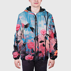 Куртка с капюшоном мужская Цветочная аура, цвет: 3D-черный — фото 2