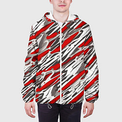 Куртка с капюшоном мужская Красные полосы за субстанцией, цвет: 3D-белый — фото 2