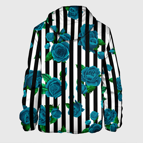 Мужская куртка Полосы и бирюзовые розы / 3D-Черный – фото 2
