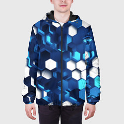 Куртка с капюшоном мужская Cyber hexagon Blue, цвет: 3D-черный — фото 2