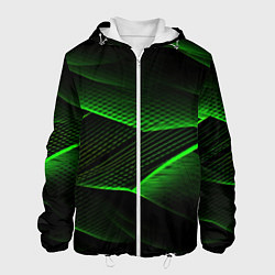 Куртка с капюшоном мужская Зеленые абстрактные полосы, цвет: 3D-белый