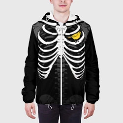 Куртка с капюшоном мужская Скелет: ребра с птицей, цвет: 3D-белый — фото 2