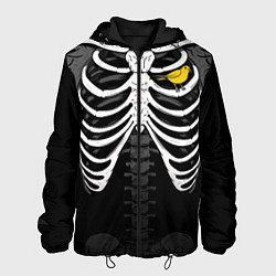 Куртка с капюшоном мужская Скелет: ребра с птицей, цвет: 3D-черный