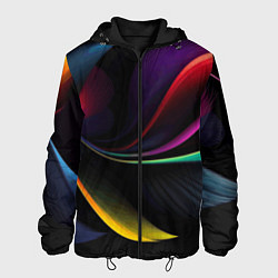 Куртка с капюшоном мужская Ночная абстракция из разноцветных лучей, цвет: 3D-черный