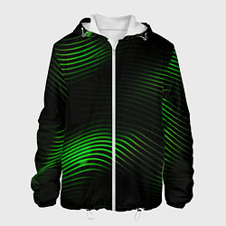 Куртка с капюшоном мужская Зеленые тонкие линии, цвет: 3D-белый