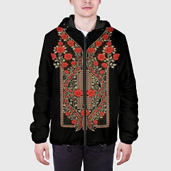 Куртка с капюшоном мужская Растительный цветочный орнамент - красные розы на, цвет: 3D-черный — фото 2