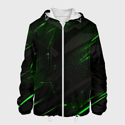 Куртка с капюшоном мужская Dark black green abstract, цвет: 3D-белый