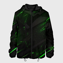 Куртка с капюшоном мужская Dark black green abstract, цвет: 3D-черный