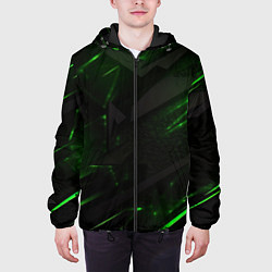 Куртка с капюшоном мужская Dark black green abstract, цвет: 3D-черный — фото 2