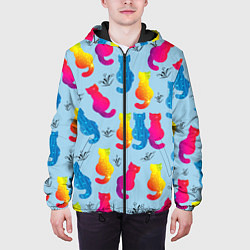 Куртка с капюшоном мужская Коты звездные и веточки, цвет: 3D-черный — фото 2