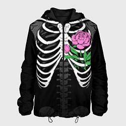 Куртка с капюшоном мужская Скелет: ребра с пионом, цвет: 3D-черный