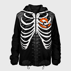 Куртка с капюшоном мужская Скелет: ребра с лисой, цвет: 3D-черный