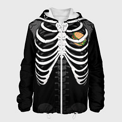 Куртка с капюшоном мужская Скелет: ребра и бургер, цвет: 3D-белый