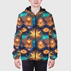 Куртка с капюшоном мужская Фантастические звезды узор, цвет: 3D-черный — фото 2
