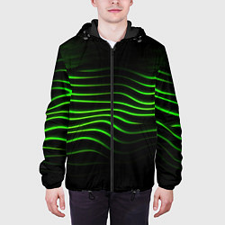 Куртка с капюшоном мужская Зеленые абстрактные волны, цвет: 3D-черный — фото 2