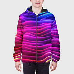 Куртка с капюшоном мужская Синие фиолетовые волны, цвет: 3D-черный — фото 2