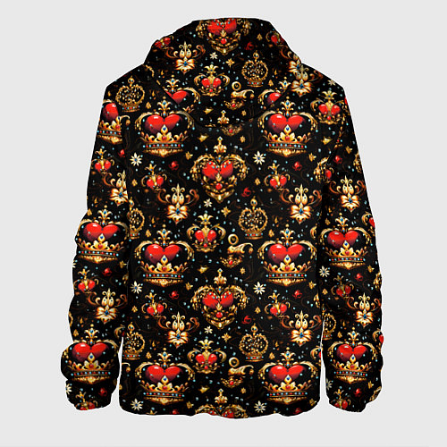 Мужская куртка Сердечки в золотых коронах / 3D-Черный – фото 2