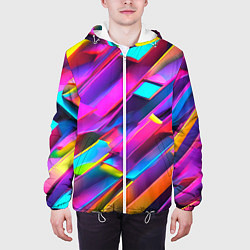 Куртка с капюшоном мужская Неоновые разноцветные пластины, цвет: 3D-белый — фото 2