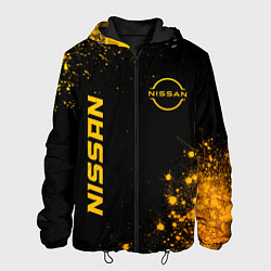 Куртка с капюшоном мужская Nissan - gold gradient: надпись, символ, цвет: 3D-черный