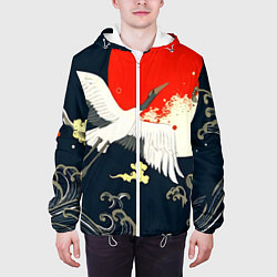 Куртка с капюшоном мужская Кимоно с японскими журавлями, цвет: 3D-белый — фото 2