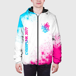 Куртка с капюшоном мужская Cyberpunk 2077 neon gradient style: надпись, симво, цвет: 3D-черный — фото 2