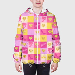Куртка с капюшоном мужская Барби: желтые и розовые квадраты паттерн, цвет: 3D-белый — фото 2