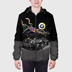 Куртка с капюшоном мужская Бэха в ночном неоновом городе, цвет: 3D-черный — фото 2