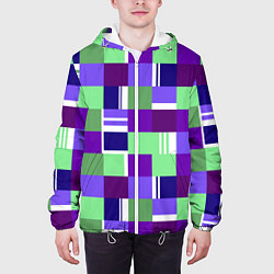 Куртка с капюшоном мужская Ретро квадраты баклажановые, цвет: 3D-белый — фото 2